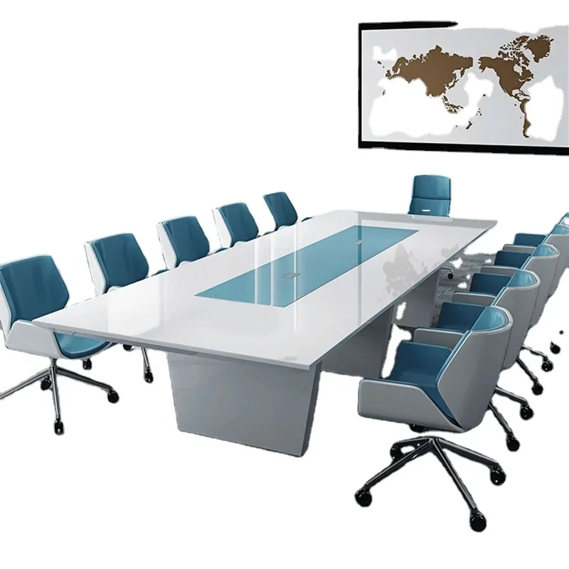 12 People Conference Table High Quality Modern Baking Paint Wood Board Square Desktop Office Meeting Table Boardroom Desk Chairs