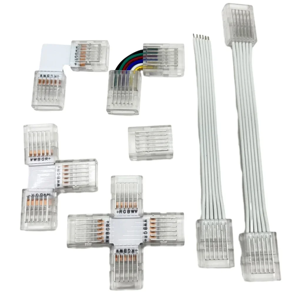 5pcs/lot 12mm 6PIN L Shape T shape Free Soldering Wire Terminal Connector For RGBCCT 5in1 RGBCW LED Strip Light 6 PIN Connector