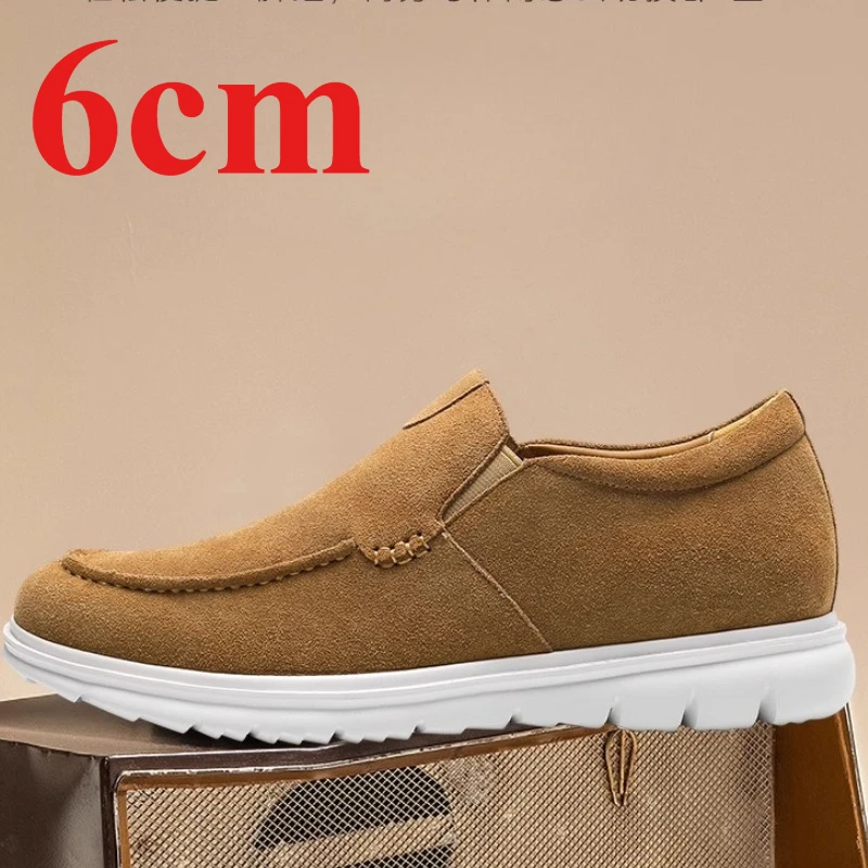 

Height-increasing Shoes for Men's 6cm Retro Casual Loafers Cow Suede Breathable Thick Soled Comfortable Invisible Elevated Shoes