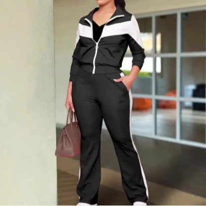 

Женский комплект: куртка на молнии с элементами драпировки и брюки, модный повседневный наряд для осеннего сезона