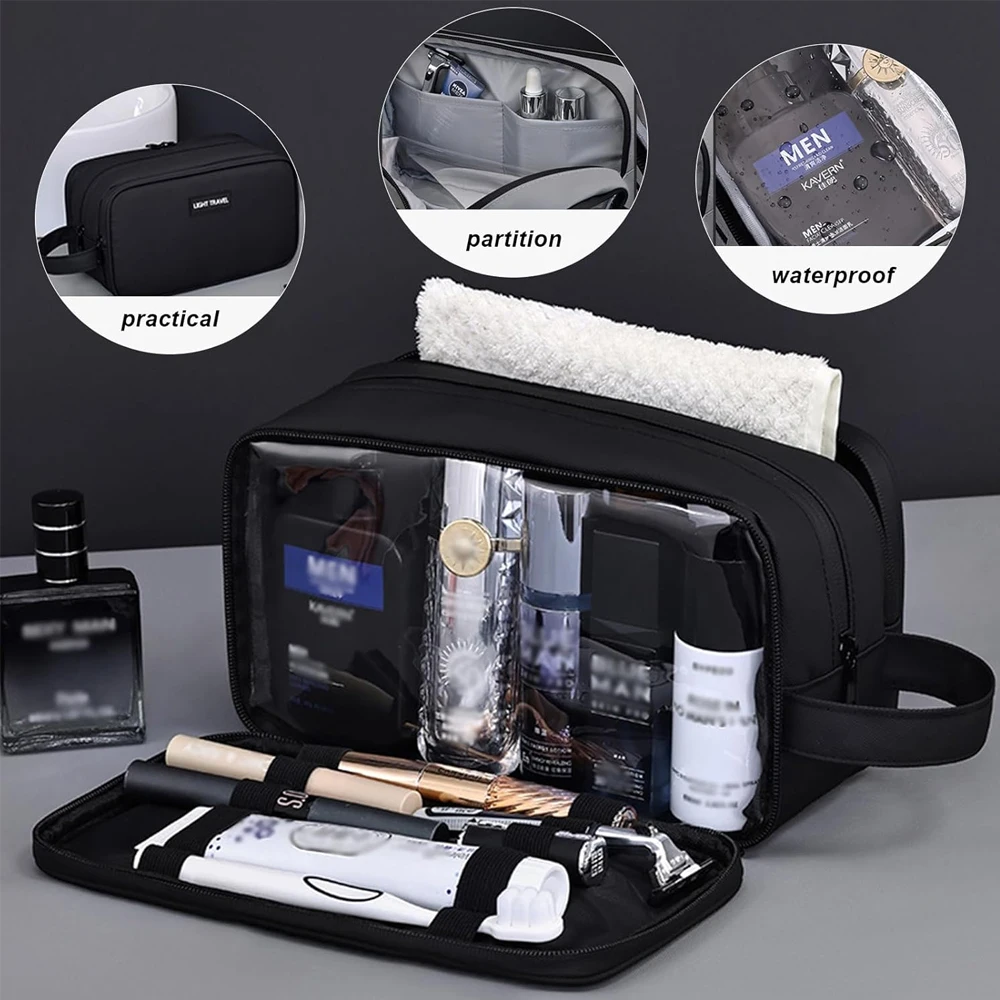 Large Hanging Toiletry Bag for Men Travel, Water-Resistant Dopp Kit with Hooks, Double-Sided Full Open Design & Multiple Pockets