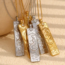 E.B.belle Classic Twelve Zodiac Rectangular Pendant Thin Beaded Chain Necklaces for women trendy women's stainless steel jewelry