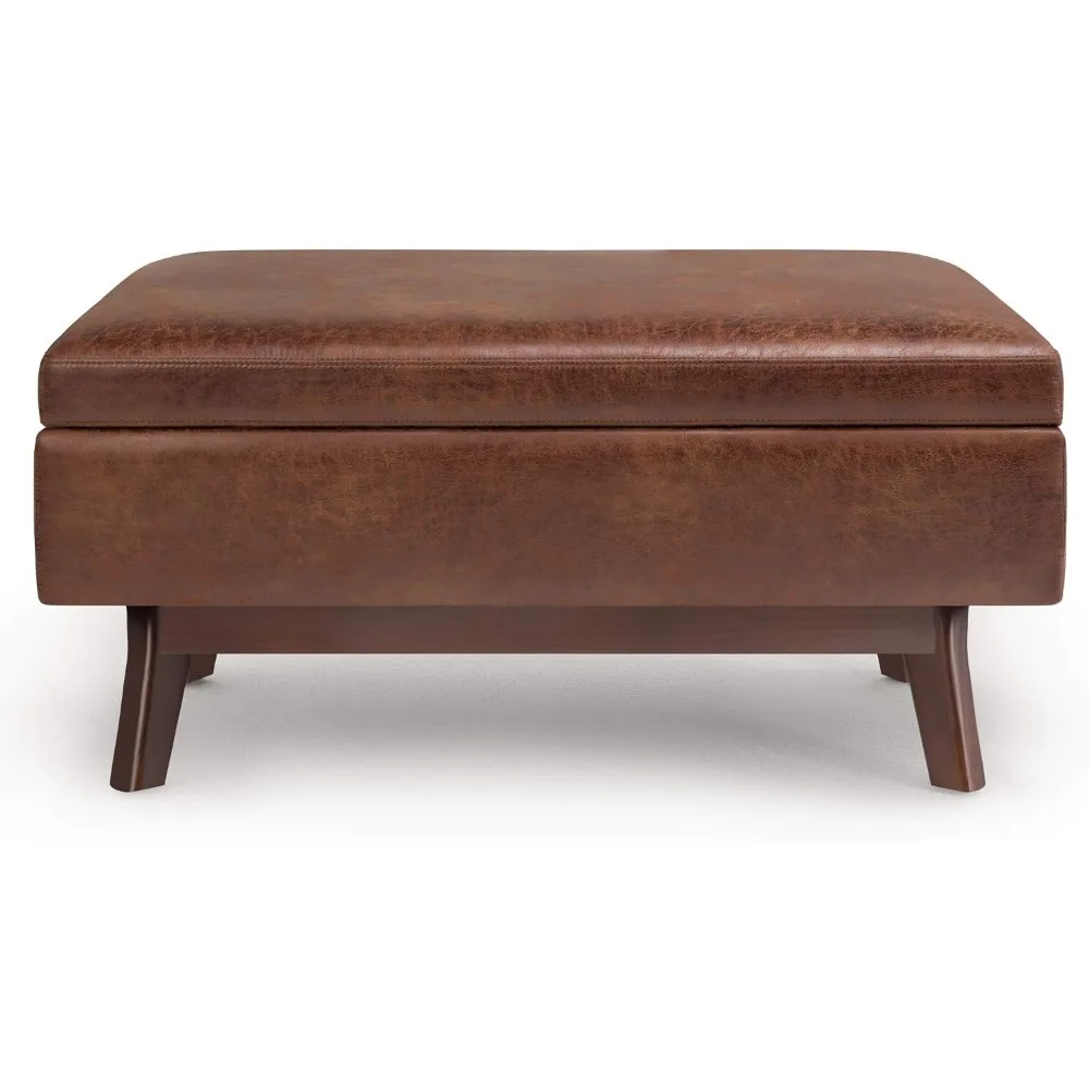 USA Stock 36 Wide Vegan Leather Lift Top Ottoman Saddle Brown Hot Sale