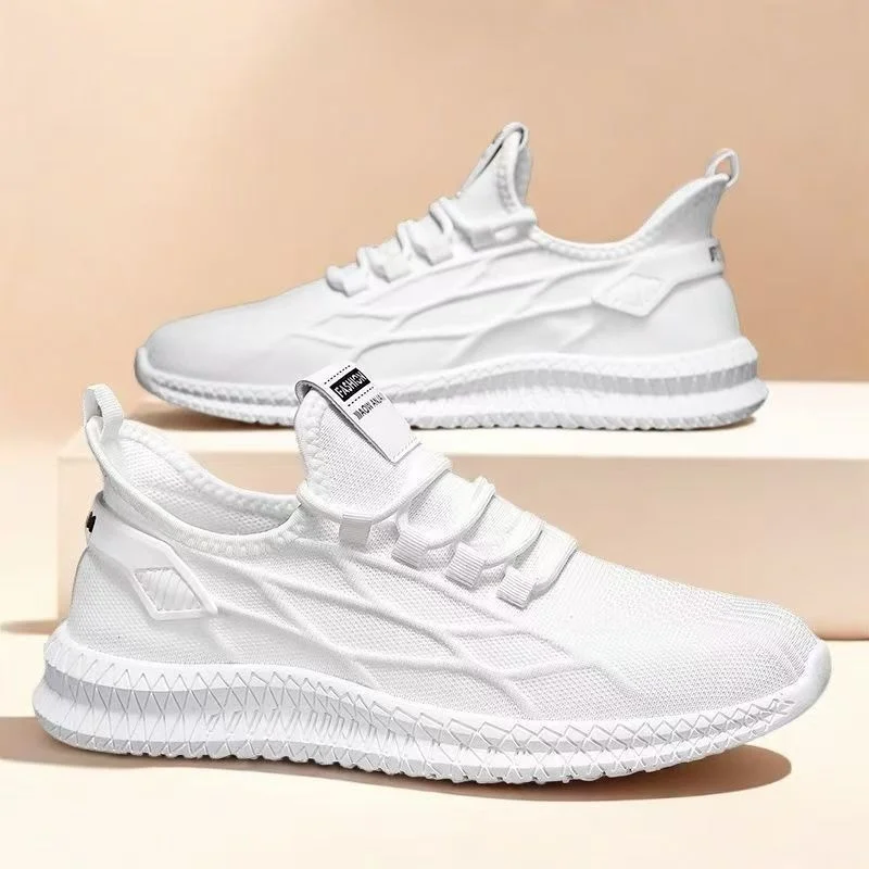 Men's Shoes Comfortable Breathable Casual Sports Outdoor White Mesh Running Shoes Lightweight Slip On Casual Footwear
