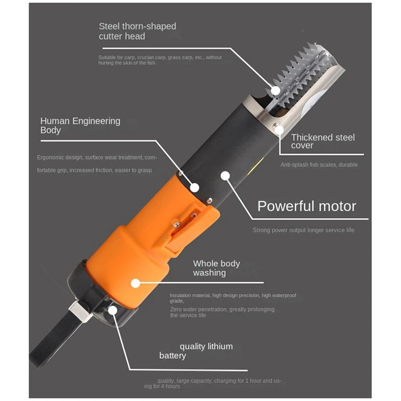 

Электрический прибор для удаления рыбной чешуи 6800, инструмент для удаления чешуи, морепродуктов, водонепроницаемый портативный очиститель, европейская вилка, оранжевый