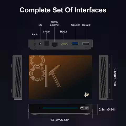 Smart TV Box Android 14.0 WiFi 6 BT 5.4 Octa-Core 4/8GB RAM 32/128GB ROM Video Set Top TV Box 8K AV1 H.265 for Android TV Box