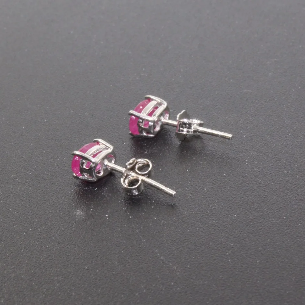 Natural Ruby Silver Earrings 4  * 6 Mm Ruby Stud Earring Simple 925 Silver Ruby Earrings Classic Ruby Jewelry for Wedding