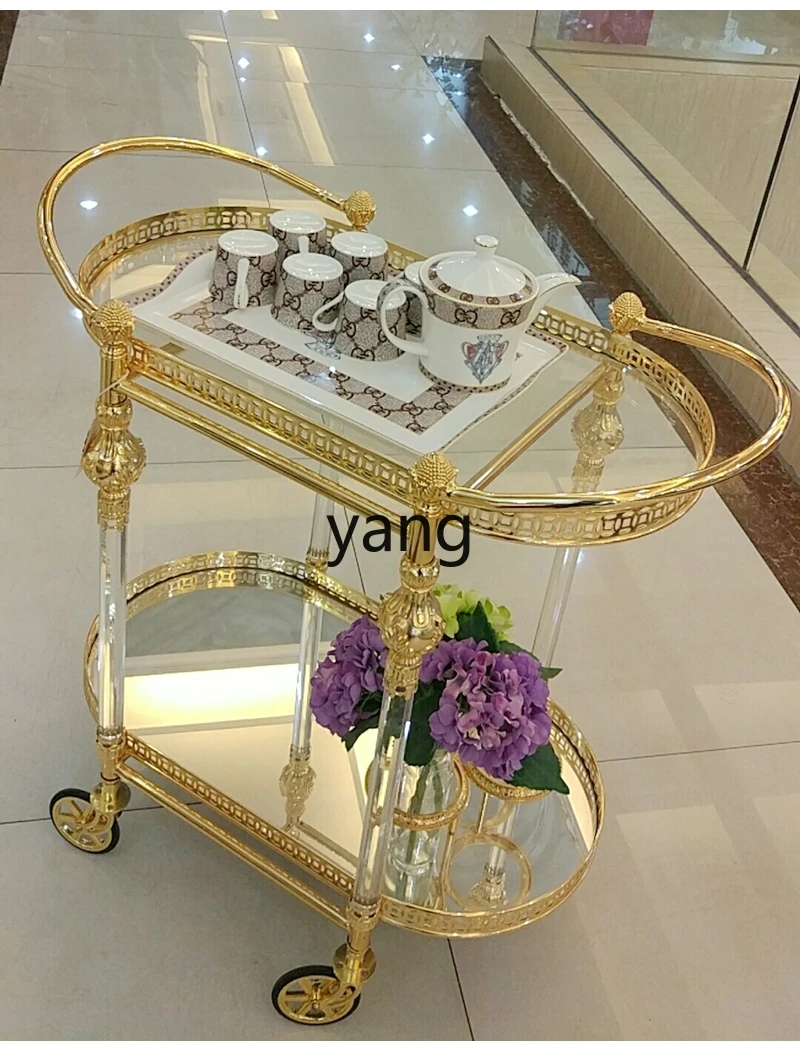 عربة طعام نحاسية مصنوعة من سبائك الفنادق البيضاوية المطلية بالذهب من Lhh وعربة طعام ذات وعاء ساخن #2