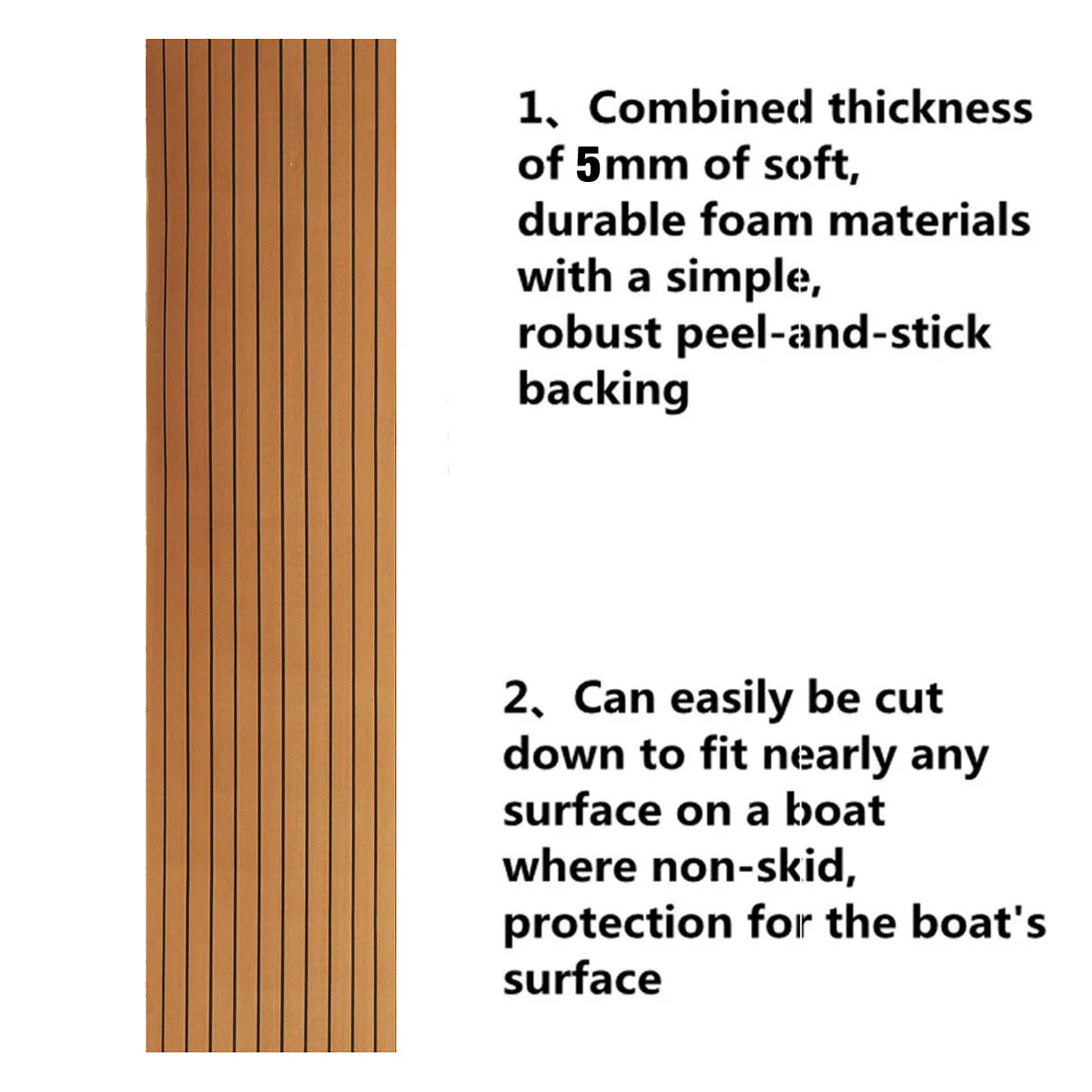 Self-Adhesive 600x2400x5mm Foam Teak Decking EVA Foam Marine Flooring Faux Boat Decking Sheet Accessories Marine Brown Black