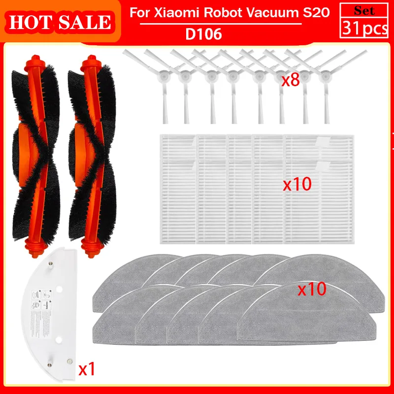 

For Xiaomi Vacuum cleaner S20 / D106 E12 E10 B112 Accessories Replacement Main Side Brush Mop Cloth Filter Parts