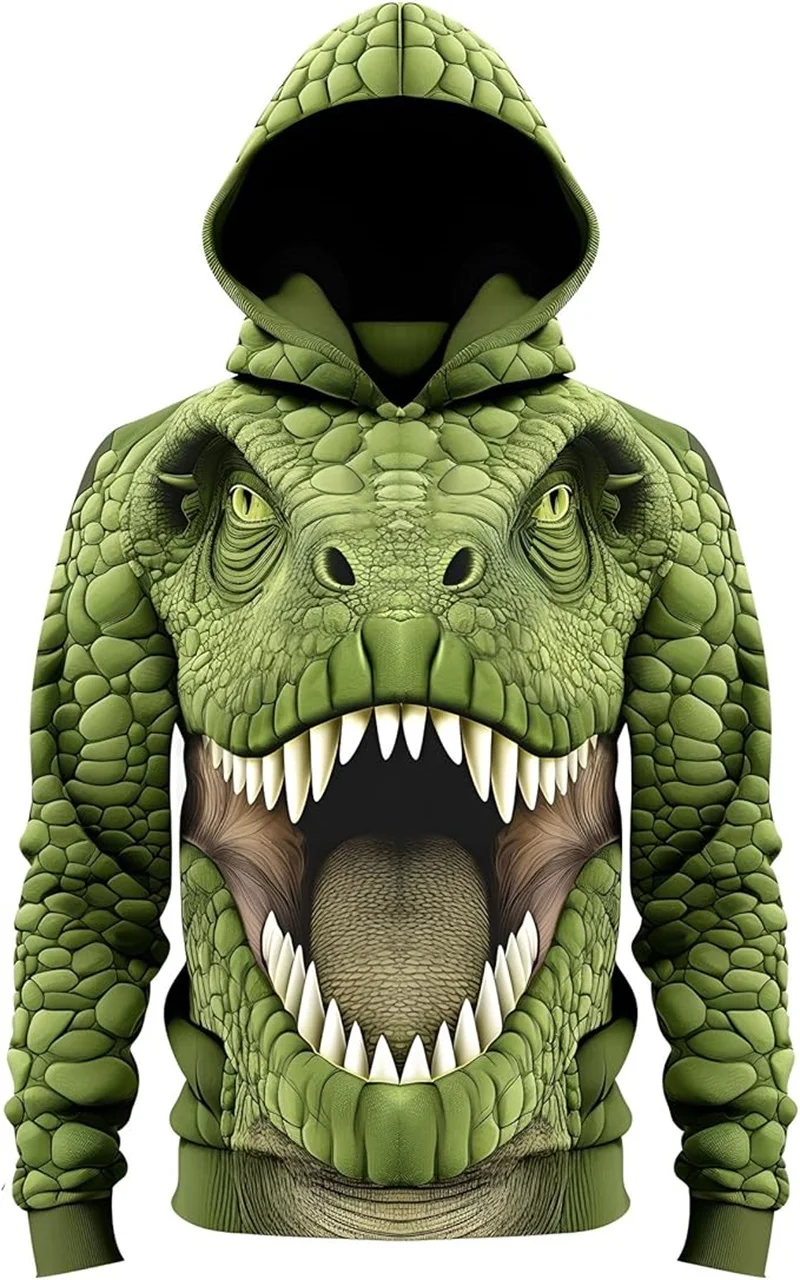 

3D Print Animal Dinosaur Grapic Hoodie For Men Women Casual Oversized Cool Pullover Sweatshirt Streetwear Kids Dinosaur Hoody