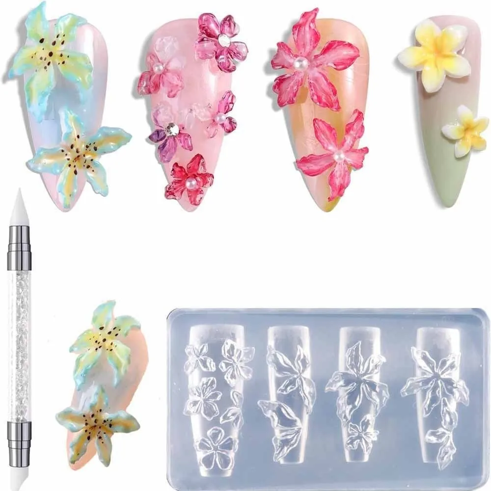 Clear Silicone Nail Carving Mold 3D Design 5-Petal Flower 3D Silicone Nail Art Molds Relief Flowers Flower Nail Mold Nail Tools