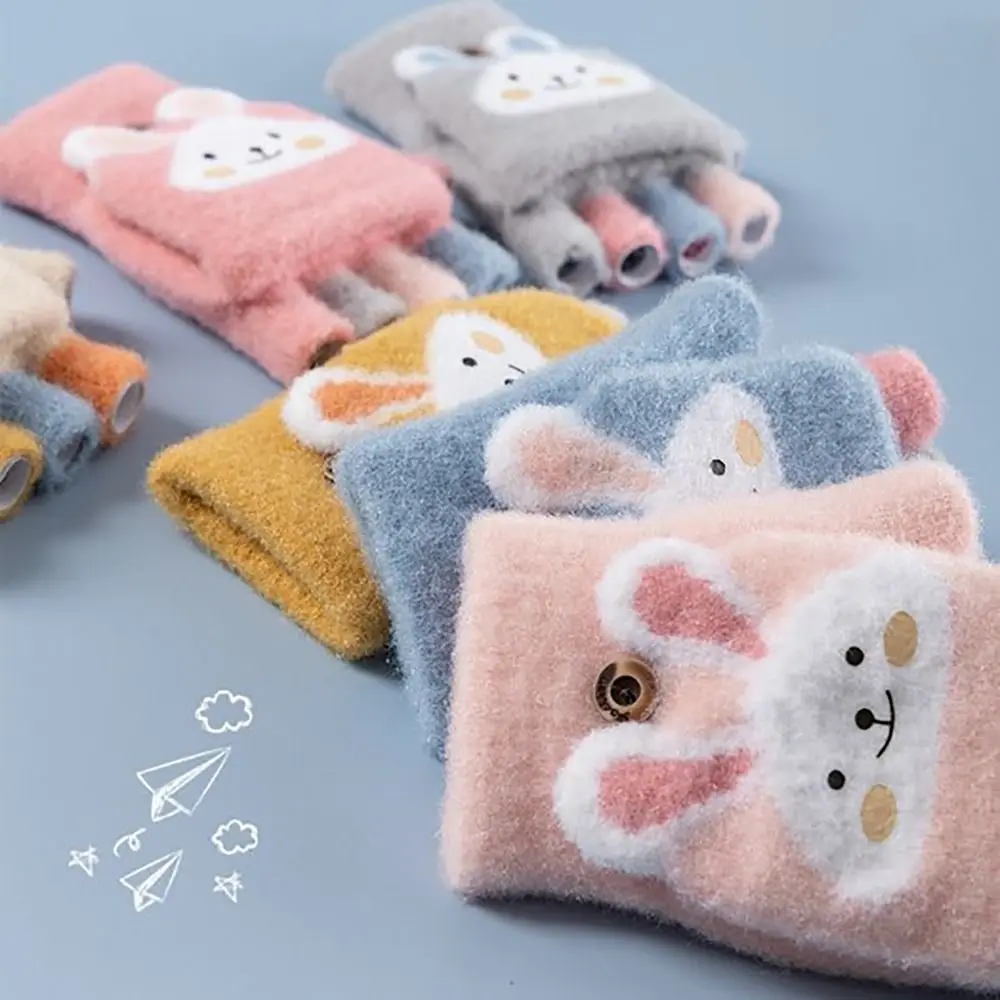

Милые плотные теплые детские шерстяные перчатки 4-12 лет детские плюшевые перчатки с мультяшным принтом искусственные детские перчатки