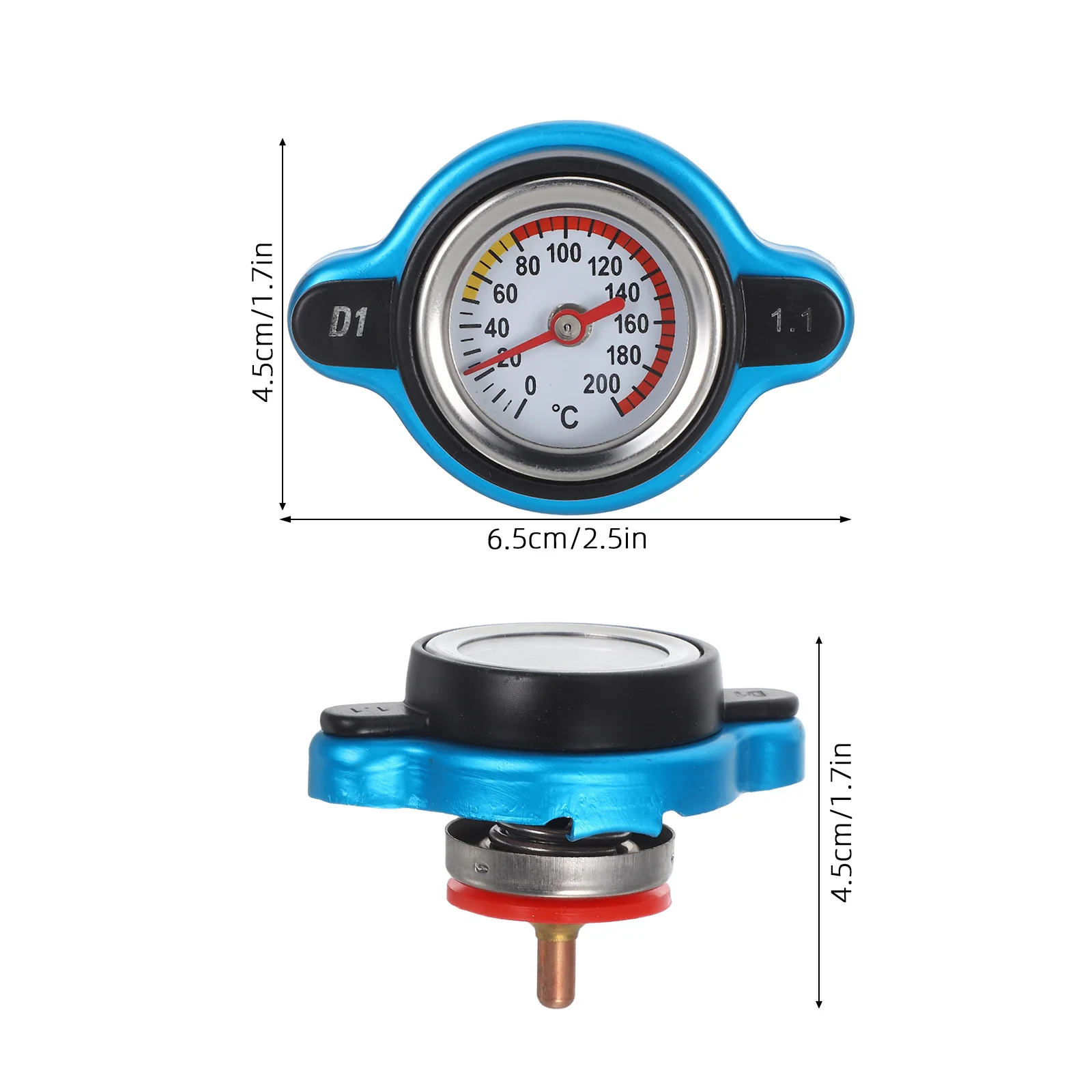 غطاء مشعاع حراري 1.1 بار مقياس درجة حرارة الماء الكبير سهل القراءة وضبط غطاء سيارة توازن الضغط مع مقياس درجة الحرارة