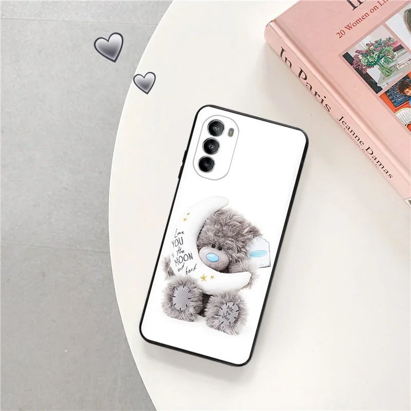 Silicone Black Phone Case for Motorola G72 G53 G73 G9 G50 G51 G60 G71 G22 G32 G52 Tatty Teddy Red Heart Moto Edge 30 20 40 Cover