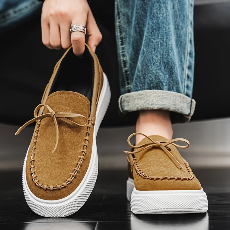 Men Loafers Shoes Summer Shoes Man New Fashion Canvas Footwear Soft Flat Comfy Flock Suede Leather Men Casual Vulcanized Shoe