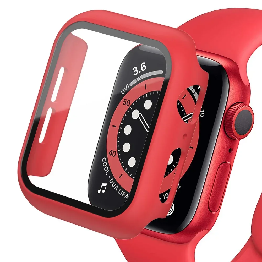 Gehärtetes Glas + Schutzhülle für Apple Watch Zubehör 44mm 41mm 45mm 40mm 42mm Displayschutzfolie Apple Watch Gehäuse Serie 9 4 5 6 SE 7 8