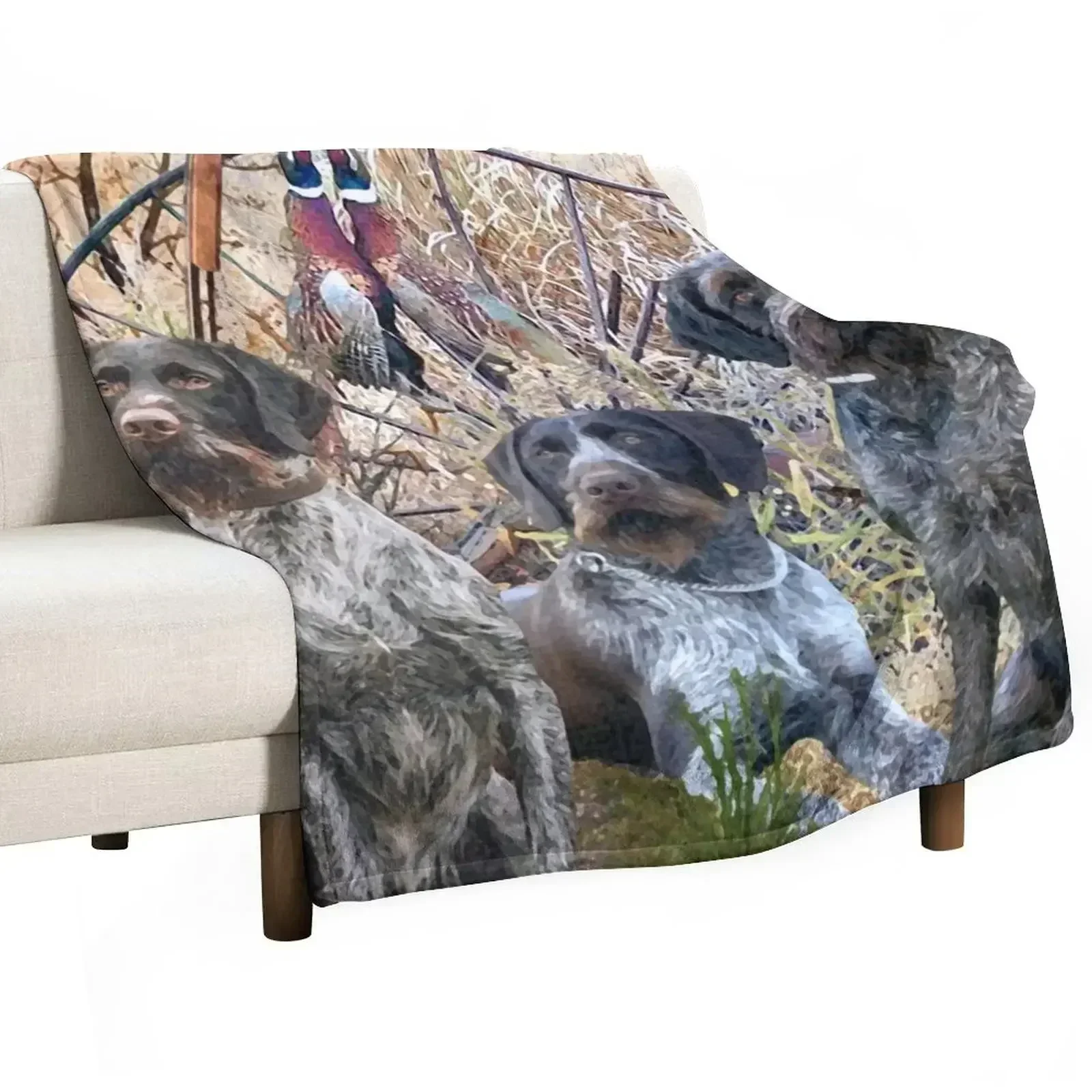 

German Wirehaired Pointers with pheasants (GWP) Throw Blanket Designers For Decorative Sofa Vintage Blankets