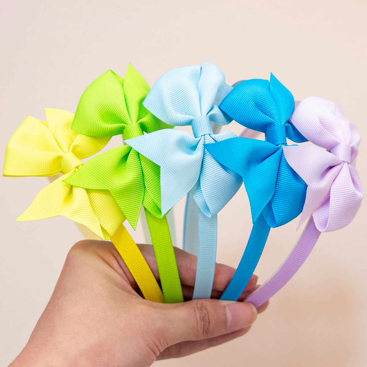 5pcs 3inch Ribbon Hair Bows Girls Headbands Plastic Teeth Hairbands Grosgrain Bows Headband Kids Children Hair Accessories