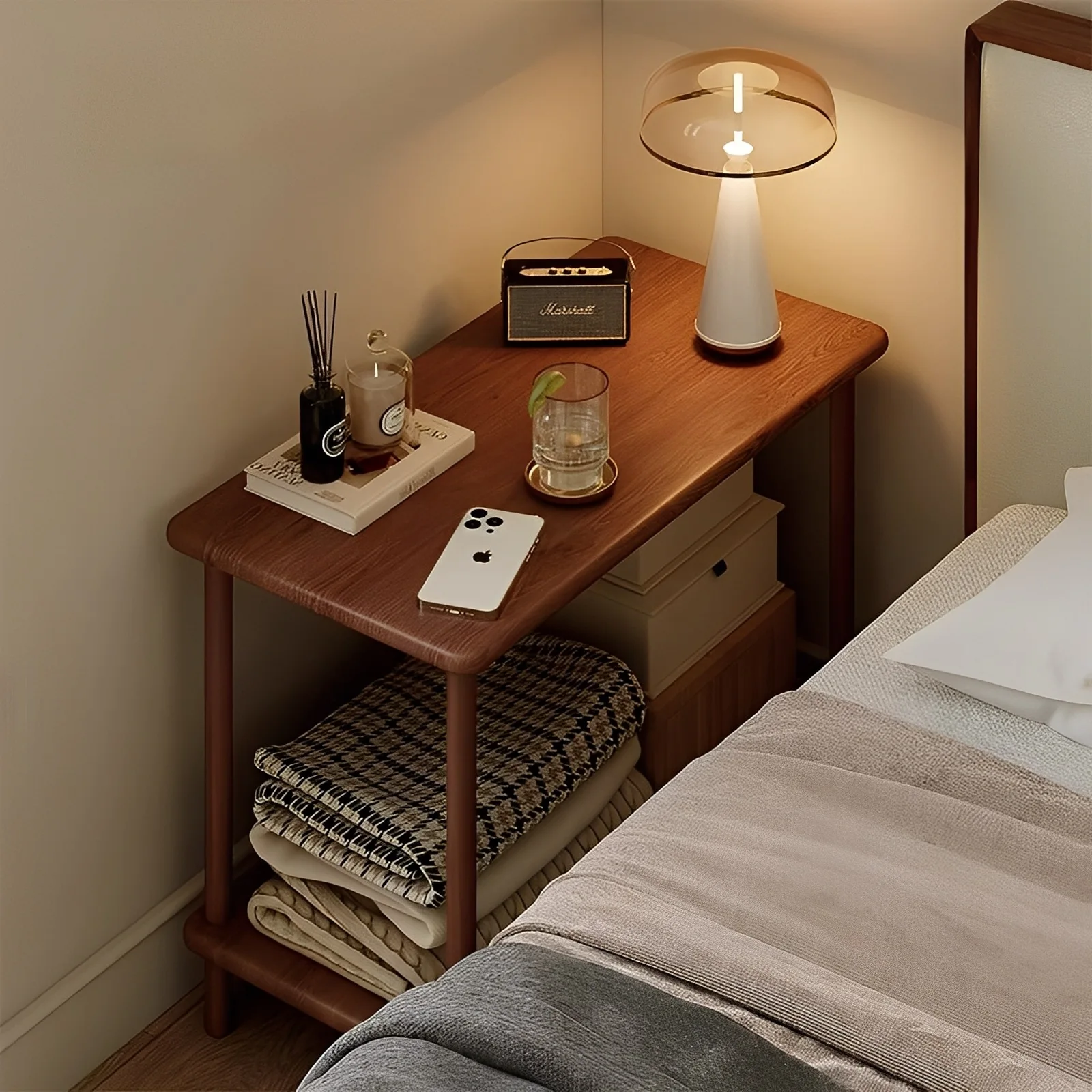 Solid wood bedside table Bedroom small apartment household narrow side bedside table Bedside double shelf