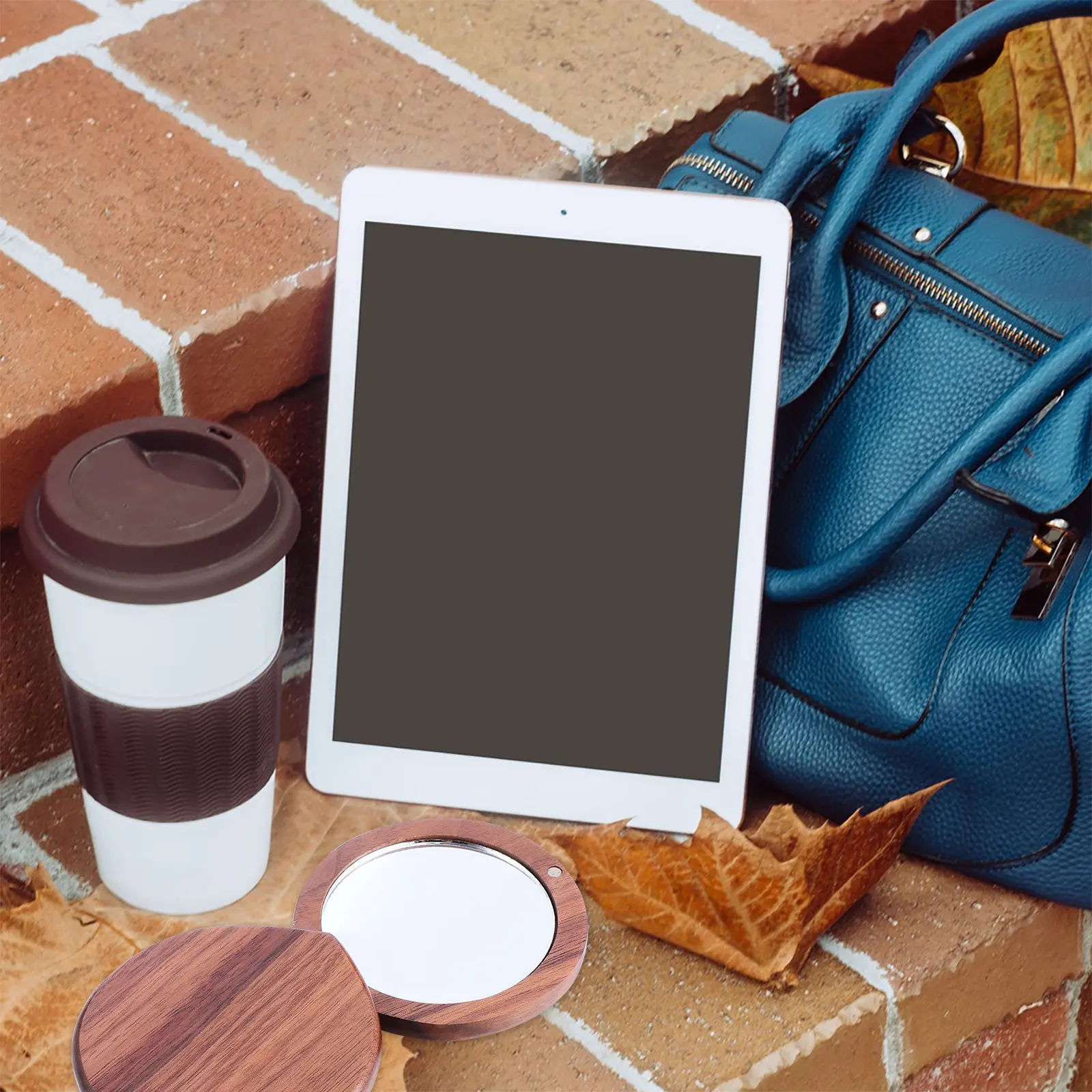 1pc Portable Makeup For Women Girls Lightweight Travel Desktop Mini Walnut Mini Walnut Mirror Shape Mirror