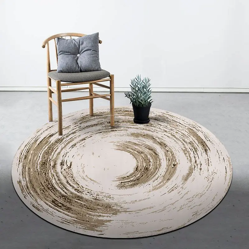 VIKAMA Wabi Sabi Tree Ring Texture Round Rug Abstract Concentric Circle Circular Carpet Non Slip Study Chair Floor Mat