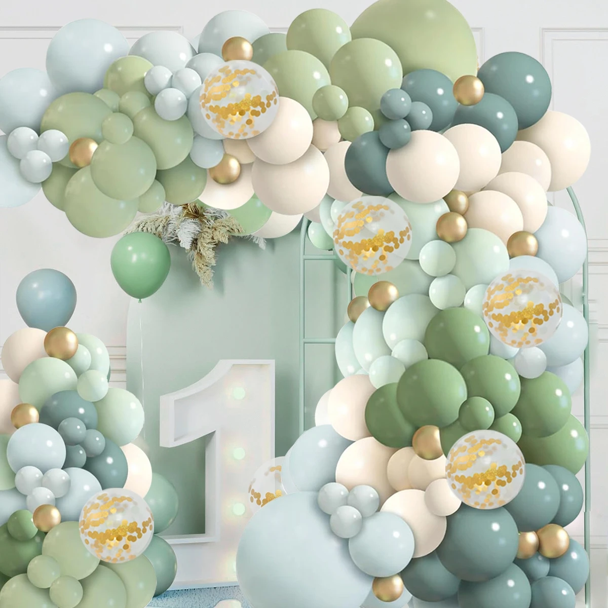 Dusty Blue Sage Green Balloons Garland Arch Kit for Boho Bridal Shower Wedding Safari Birthday Baby Shower Party Decorations
