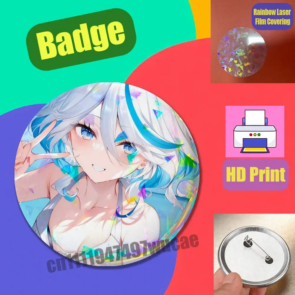 Custom Pin Insignia Emblem Round 25mm 44mm 58mm 75mm 32mm Laser Film For Furina Genshin Impact Badge Cover
