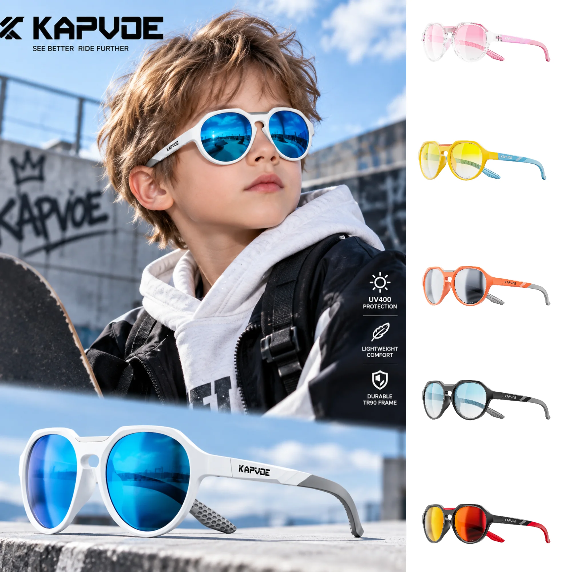 Kapvoe Mädchen-Sonnenbrille, Kinder-Sportbrille, für Kinder im Alter von 8-15 Jahren, Baseball, Laufen, Kinderbrille, Radfahren, UV400, Sport, Reiten, Fahrradbrille