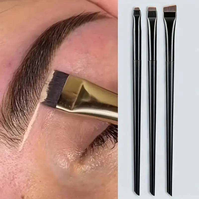 3-Piece Professional Blade Eyeliner & Brow Brush Set - Create Precise, Flawless Liners & Contours - Portable, Flat Tip, Fine Eye