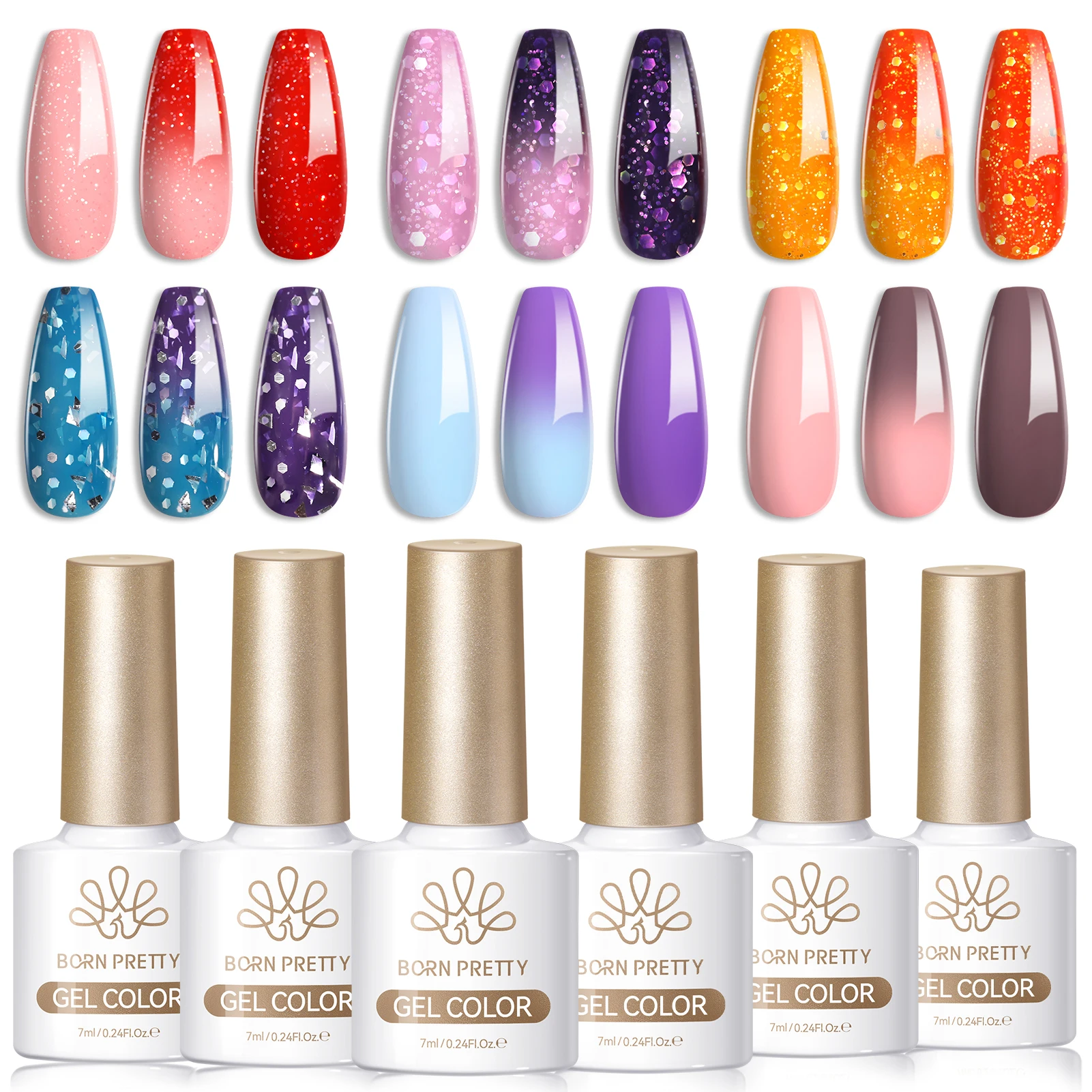 

BORN PRETTY HEMA TPO FREE 6pcs/kit Thermal Glitter Gel Nail Polish Kit Ultra Glitter Sequins Gel UV LED Soak Off Nail Manicure