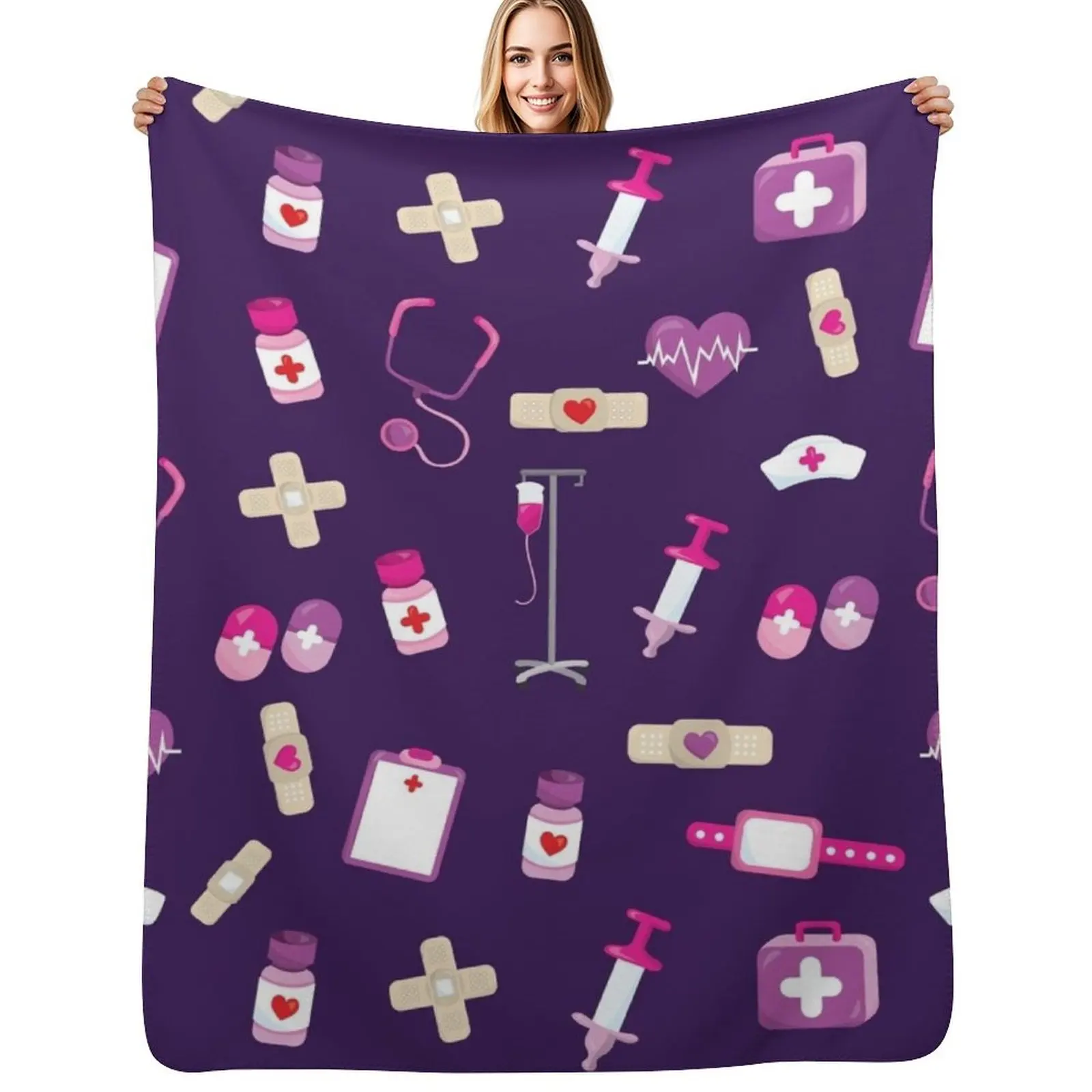 Cute Hospital Medical pattern Gift for nurses Throw Blanket cosplay anime Decorative Sofas Stuffeds Hairy Plaid Blankets