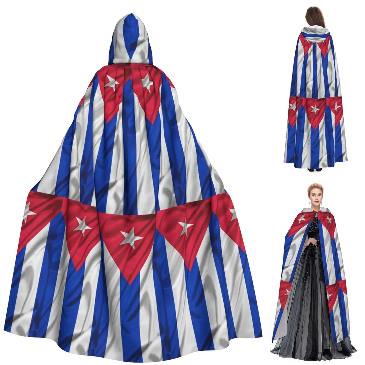 Capa larga con capucha de la bandera cubana de Cuba, disfraz Medieval de bruja, capa de Cosplay, abrigo de Halloween para adultos, Unisex