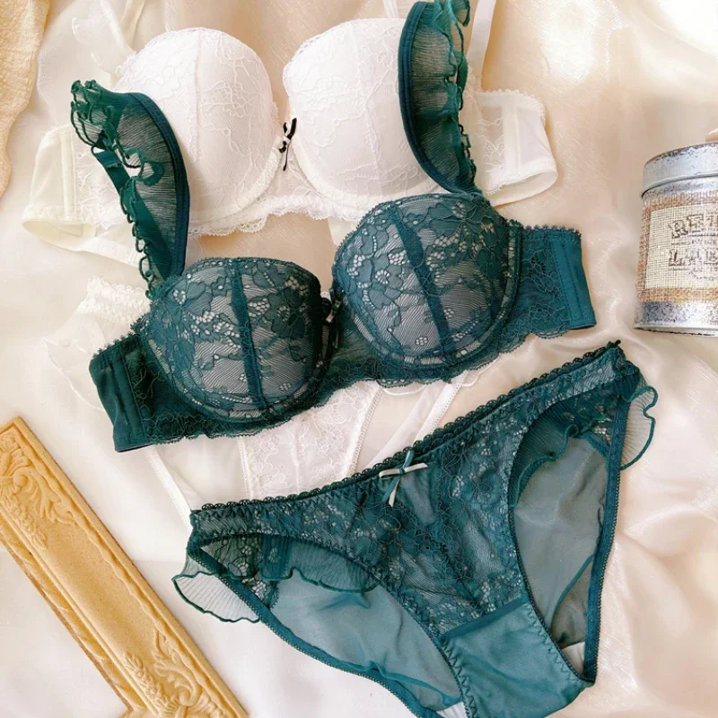 2 Pieces Sexy Lace Bra Set Women Embroidery Underwear BC Cup Padding Push Up Brassiere Comfortable Lingerie Panties Intimates