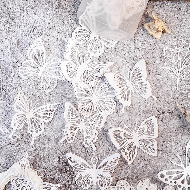 10Sheets Material Paper Butterfly Hollow literature White Notebooks Lace Decorative Backing Feathered Scrapbooking 105*137MM