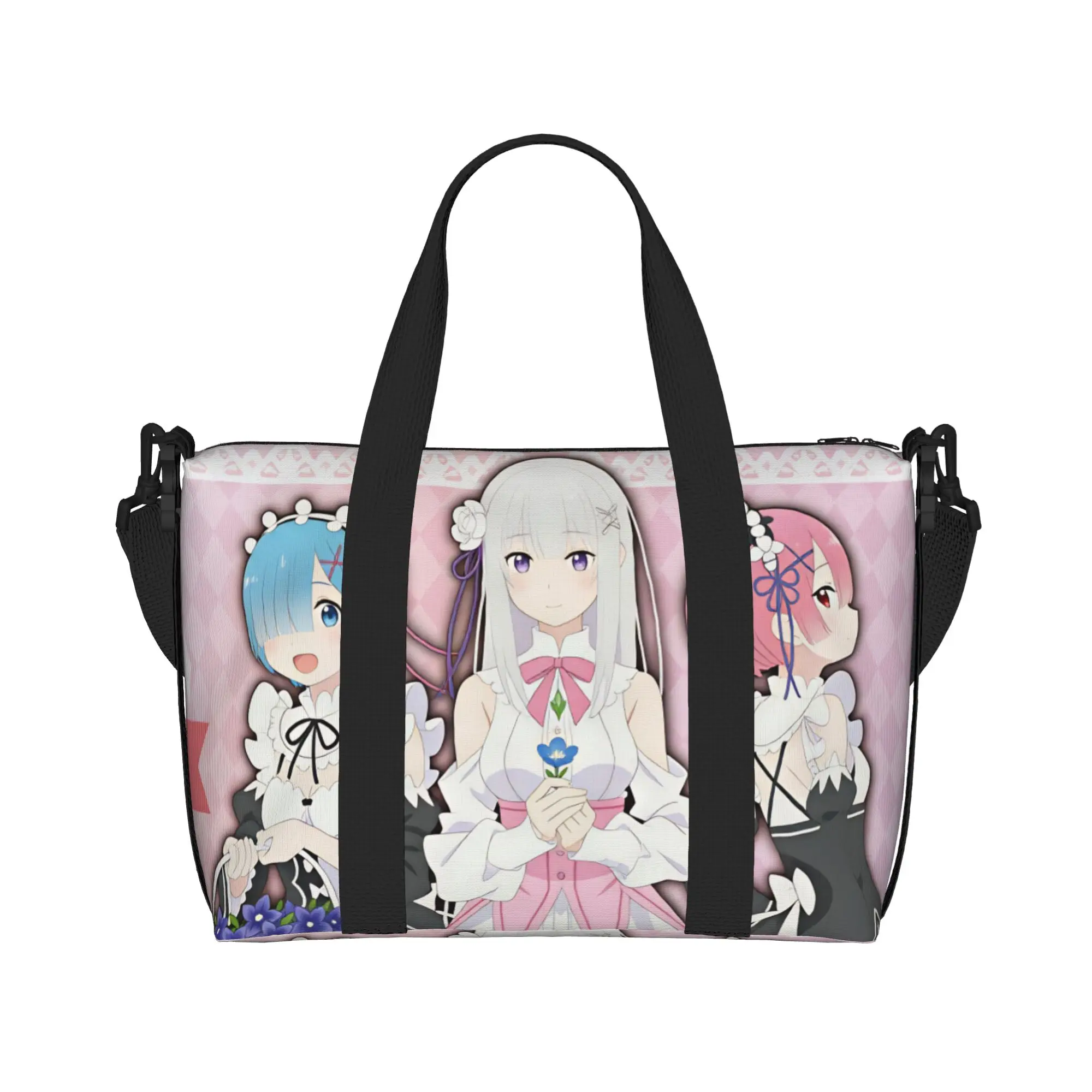Custom Large Rem Emilia R-Re:ZERO Anime Tote Bag Women Starting Life in Anothers Worlds Shoulder Shopping Beach Gym Travel Bag