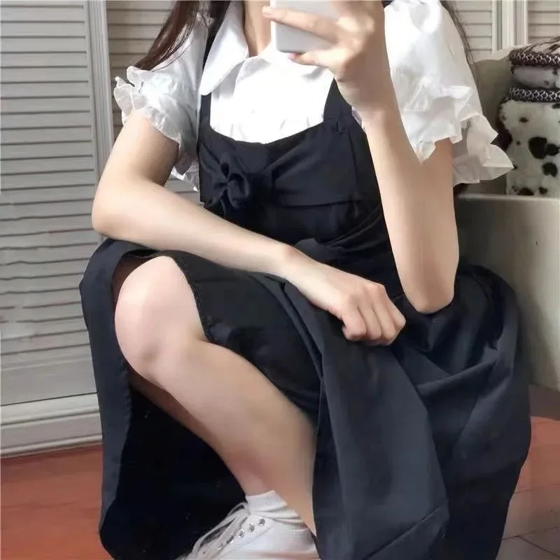 فستان البدلة ملابس النساء 2 قطعة مجموعات قصيرة الأكمام بلوزة بيضاء ضمادة القوس الحمالة فستان وتتسابق مجموعة الصيف الحلو