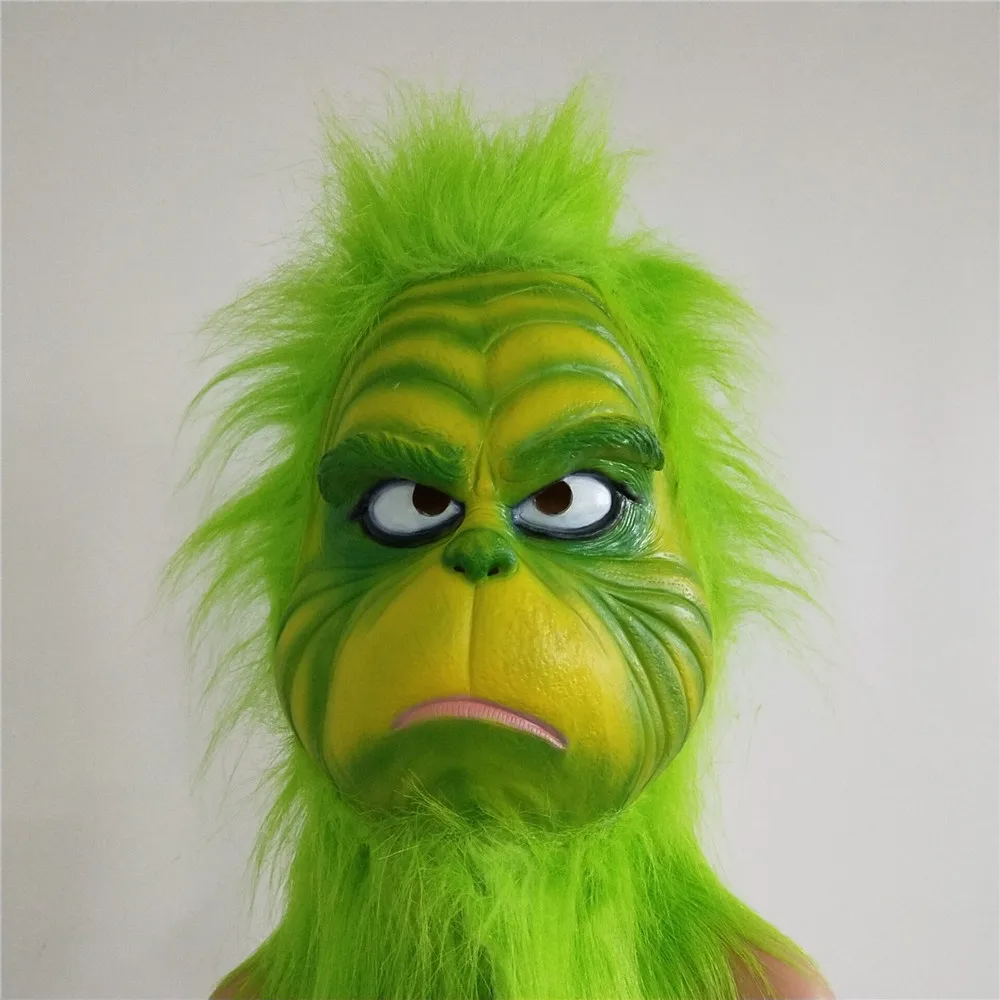 Grüne Pelzige Monster-Vollkopf-Latexmaske, Realistische Grüne Haut-Kreatur-Maske, Weihnachts- und Feiertags-Cosplay-Maskerade-Party-Requisiten – Detail 3