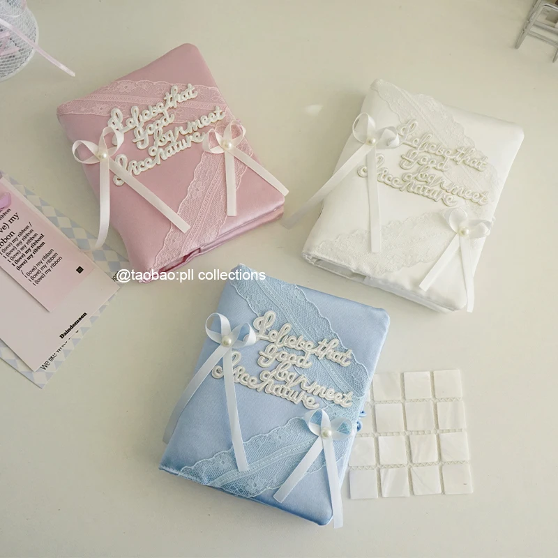 Elegant Korean Ballet Style A7 A6 Binder Cover, Silk Embroidered Planner Notebook Folio Pink and White Journal Diary Cover