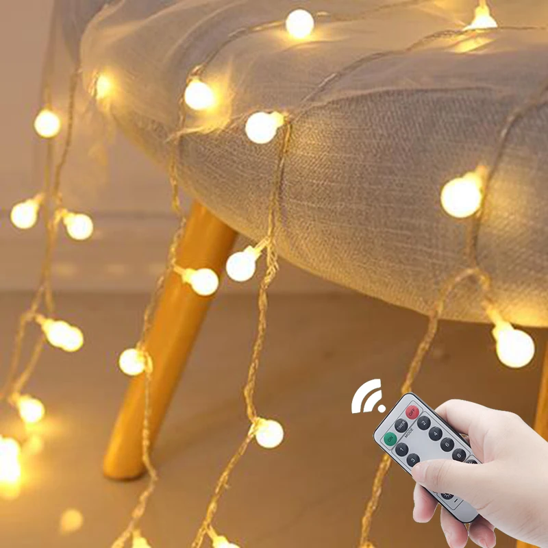 

Battery USB 220V 110V Operated LED Garland Ball String Lights Christmas Bulb Fairy Outdoor For Room Holiday Wedding Decoration