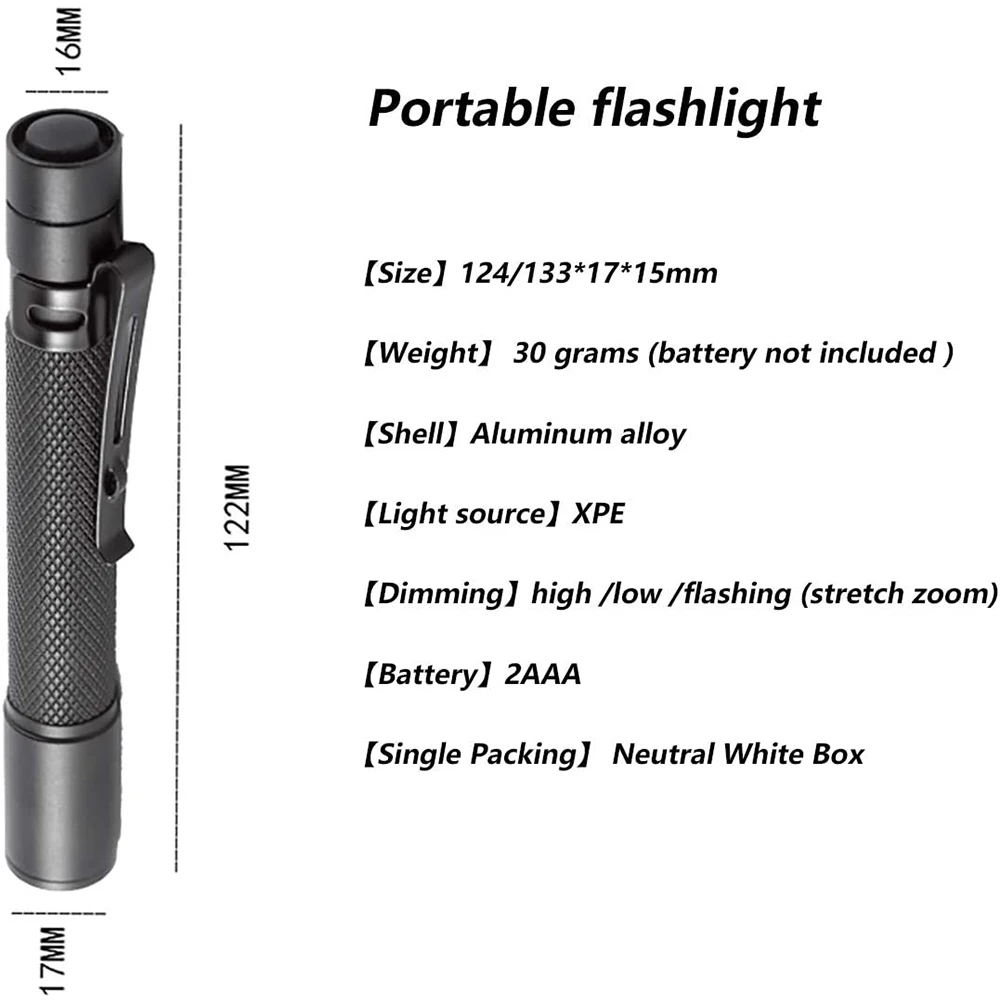 Linterna LED portátil con 3 modos de iluminación, Mini bolígrafo de bolsillo, linterna de emergencia, pequeña antorcha con Clip