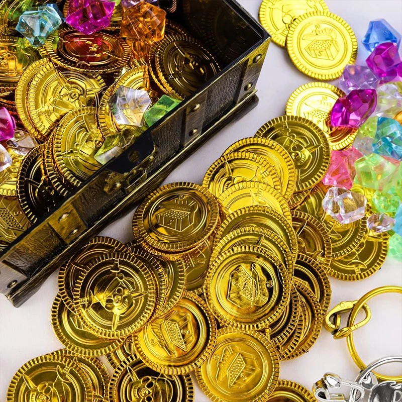 Pirate Captain Cosplay Costume Props Pirate Gold Coins Jewels Gems Treasure Box Kids Favors Gift Toys Halloween Decorations