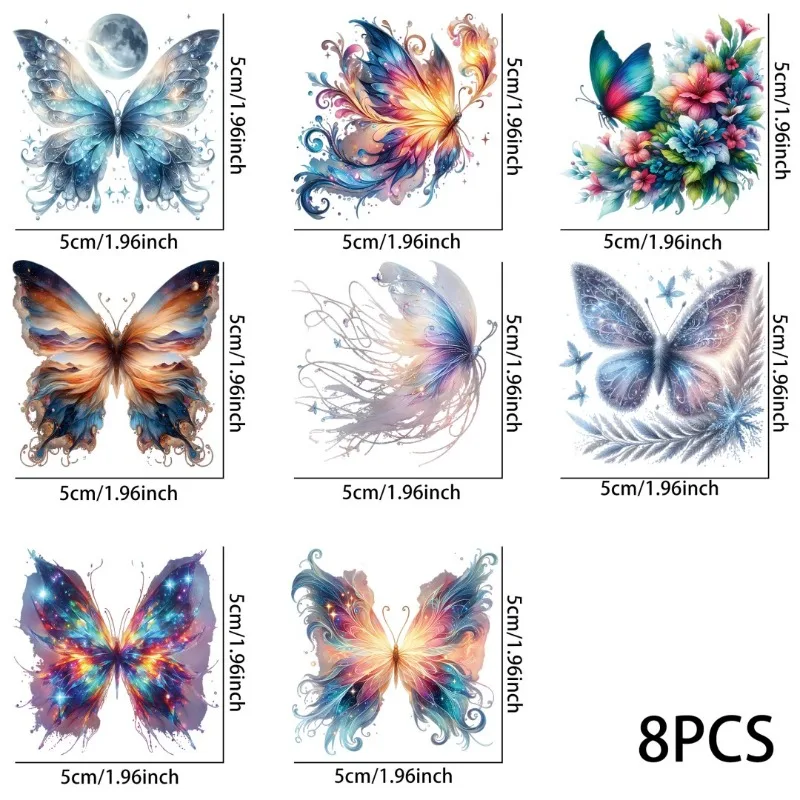 8pcs Watercolor Butterfly UV DTF Stickers, Waterproof Sticker Pack for Decorating Mugs, DIY Supplies，3d Home Decoration