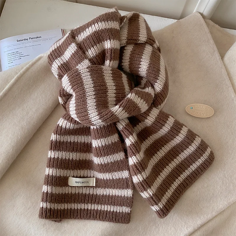 Scarf Solid Striped Wool Blend Soft Warm Cozy Oversized Unisex Winter Neck Wrap for Couple Student Casual Outing