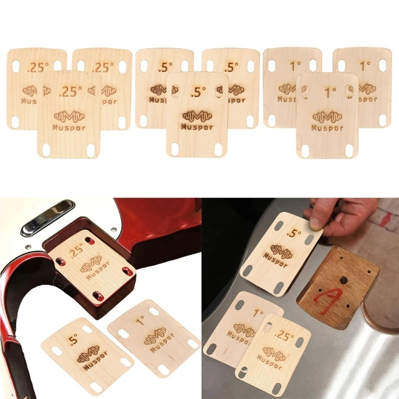 77HC 3Pcs Guitar Neck Shims 0.25°/0.5°/1° Degree Wooden Maple Gasket for Guitar and Bass Bolt-on Neck Repair Luthier Tools