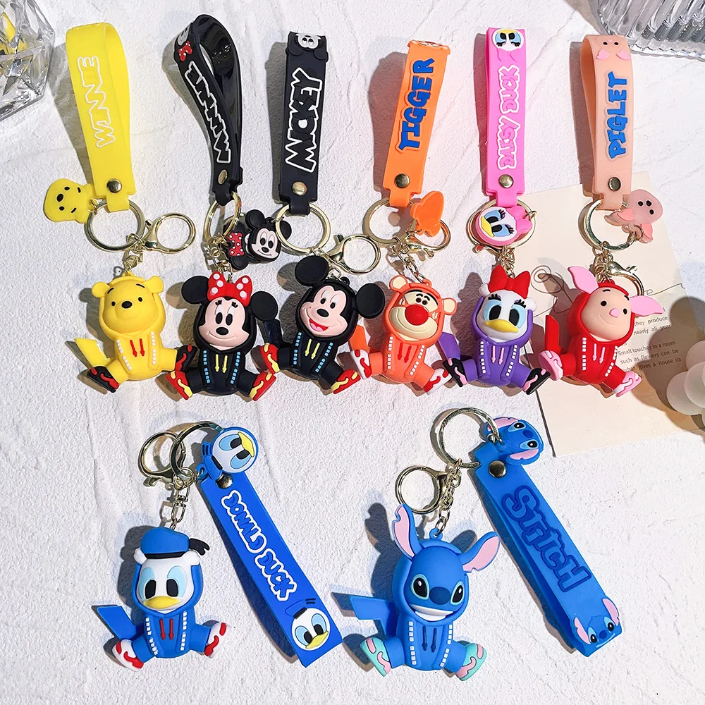 Cartoon Anime Disney Mickey Mouse Minnie Figure Keychains  Donald Duck Piglet Key Chain Model Kid Toy Children Gift