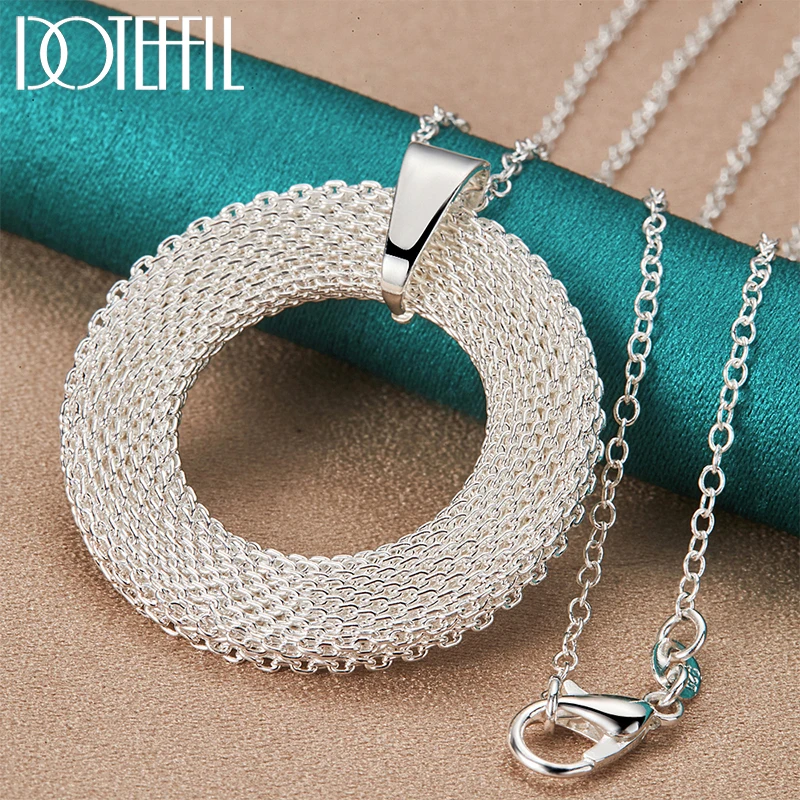 

DOTEFFIL 925 Sterling Silver Round Circle Weave Pendants Necklace 18-30 inch Chain For Woman Wedding Engagement Party Jewelry