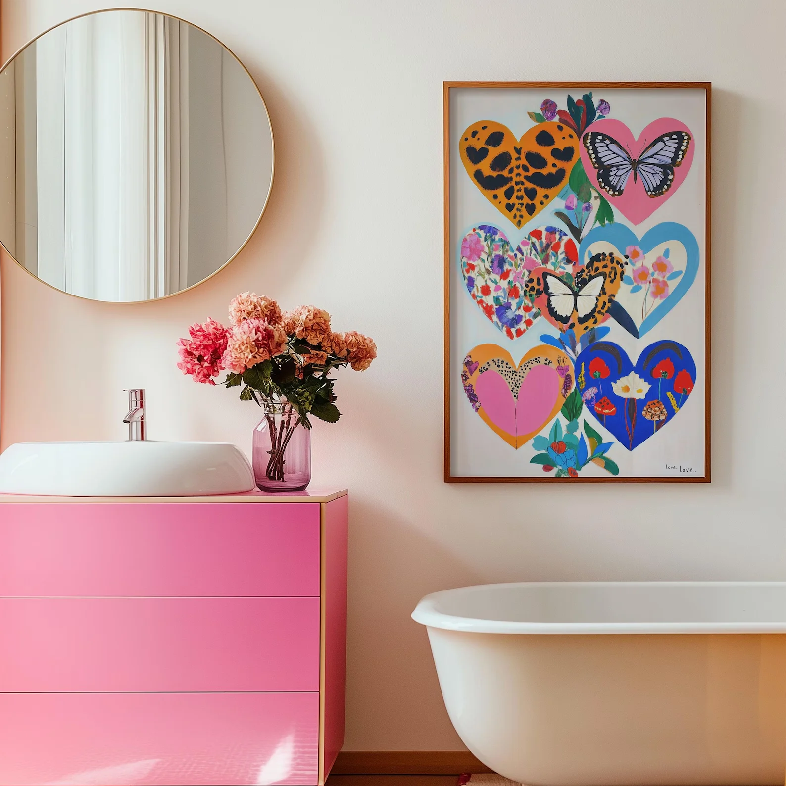 Wall Art, Colorful Heart Poster, Eclectic Bedroom Decor, Girly Dopamine Artwork, Floral and Animal Print, Gift for Her, Maximali