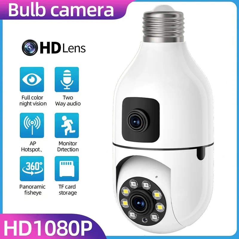 2MP E27 Wifi lampadina fotocamera Indoor 4X Zoom digitale AI rilevamento umano visione notturna a colori telecamere di sorveglianza Wireless Smart