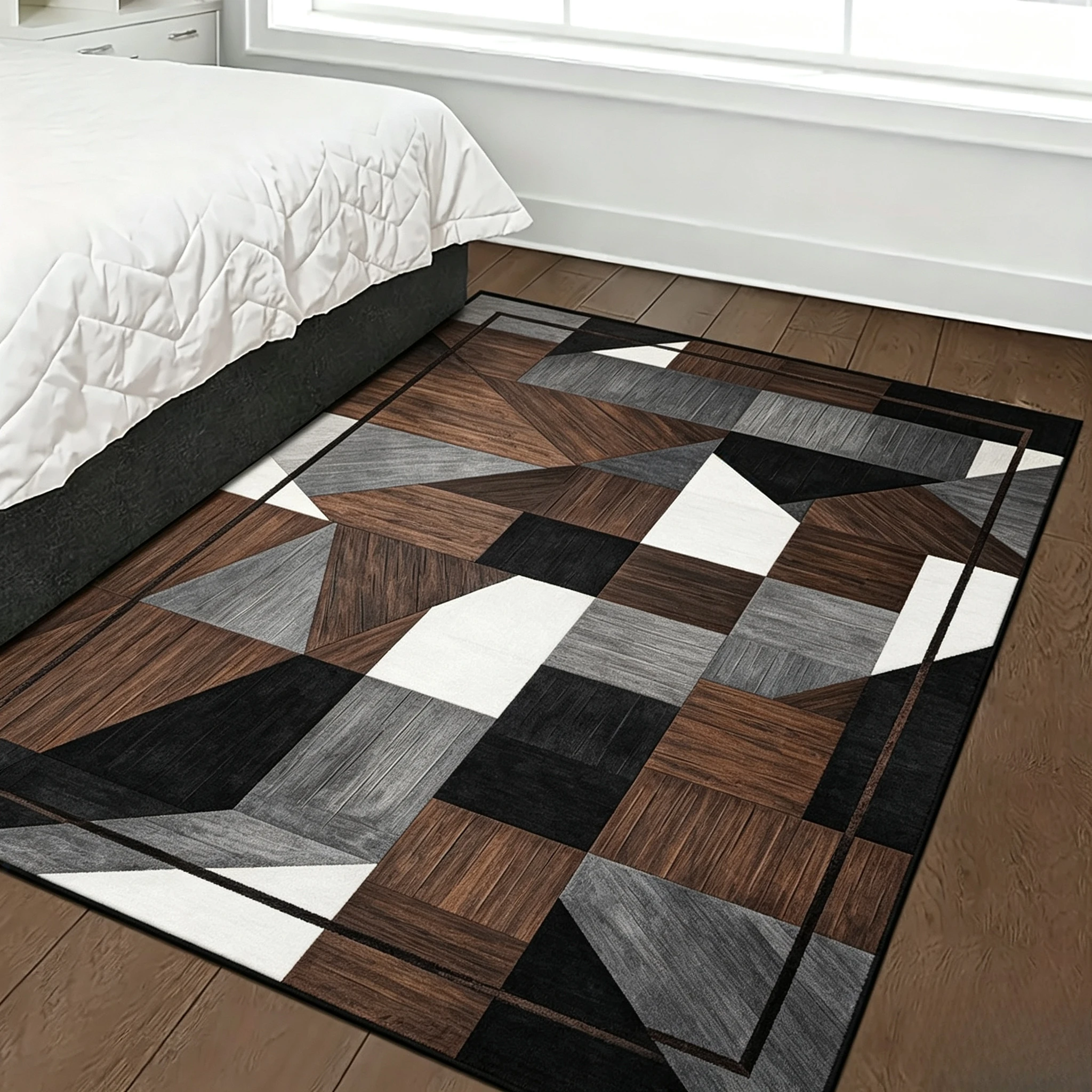 Large Area Rug Modern Geometric Patchwork Orange Grey Pattern Anti Skid Bedroom Living Room Sofa Floor Decoration Carpet